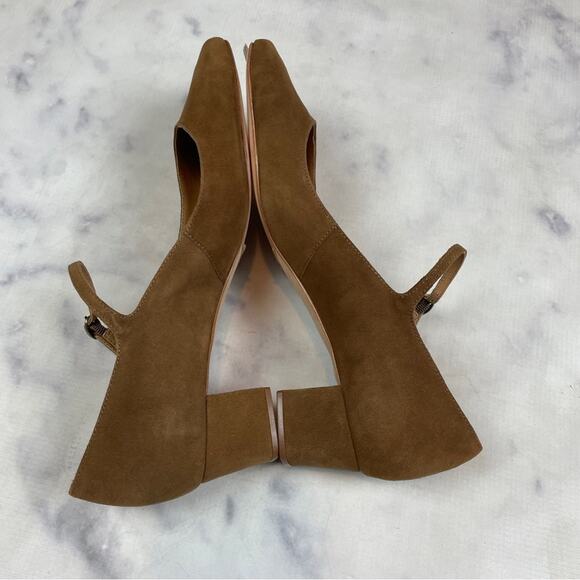 DOEN Tabac Brown Suede Mary Jane Low Heel Ballet Strap Pumps Sz 37.5 NWOB - Picture 7 of 11